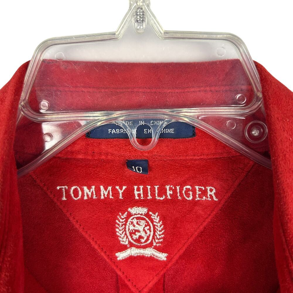 Tommy Hilfiger 90s Womens Suede Short Sleeve Collared Leather Polo L 10 - Picture 4 of 5